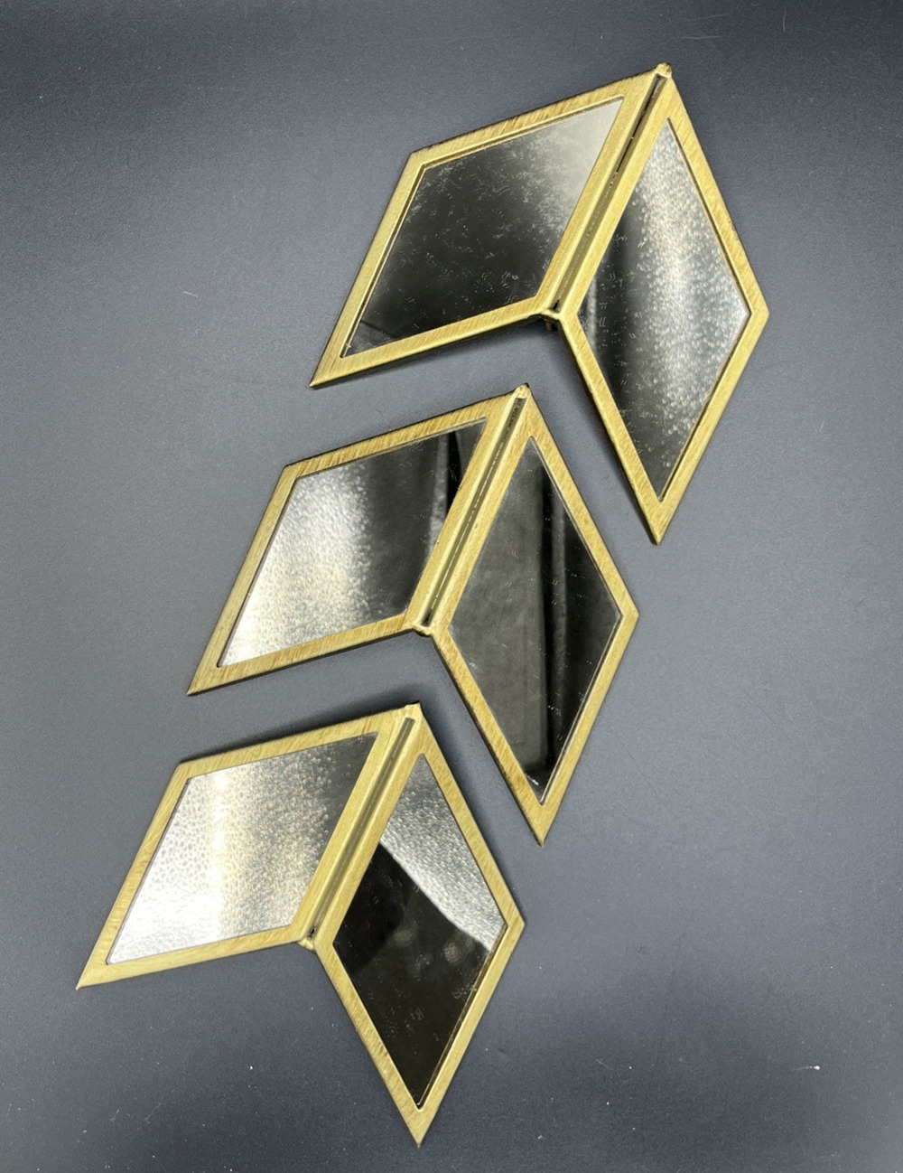 Set of 3 Chevron Wall Mirrors Geometric Brass Gold MCM Boho Home Decor